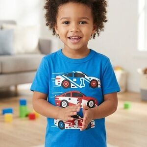 The Children's Place Bright Blue Tee with Red & White Race Cars size 3T